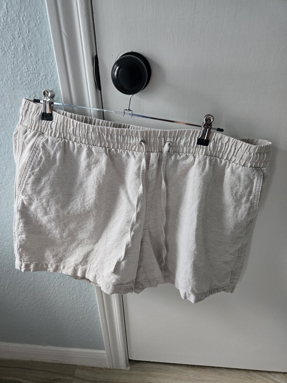 Light Beige/Flax Linen Blend Women's Athletic Shorts - Casual Drawstring Waist
